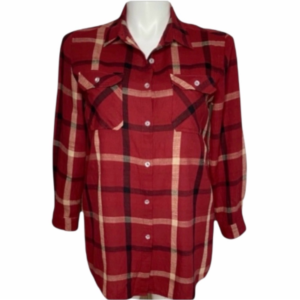 ETWO oversized plaid cotton blouse Sz.M